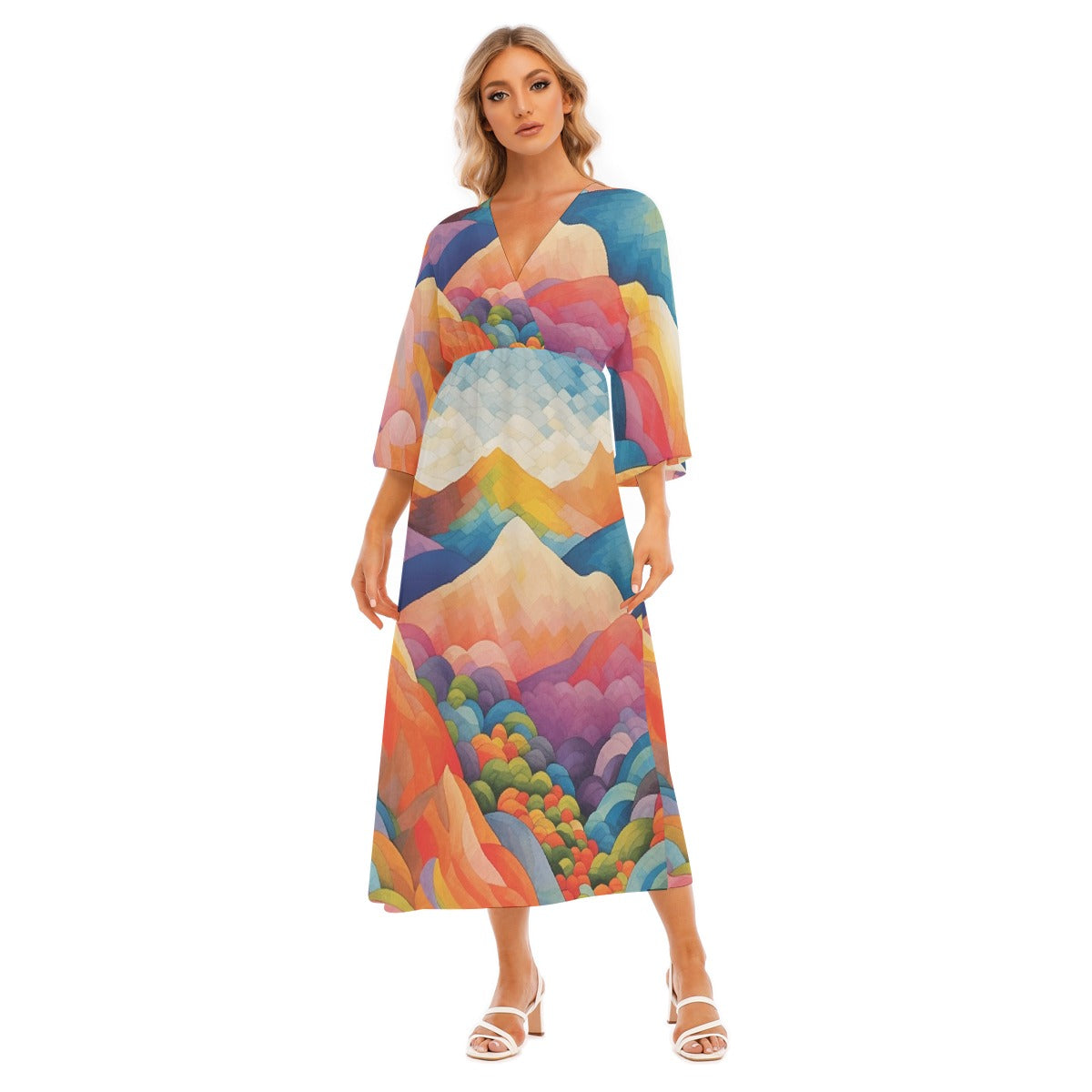 All-Over Print Women's Mid-Sleeve Long Dress