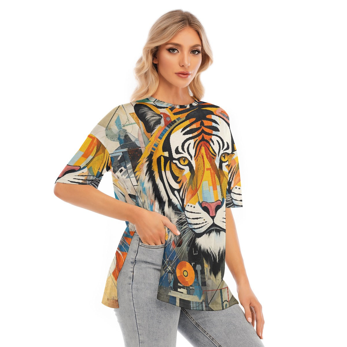All-Over Print Women's Short Sleeves T-shirt With Hem Split