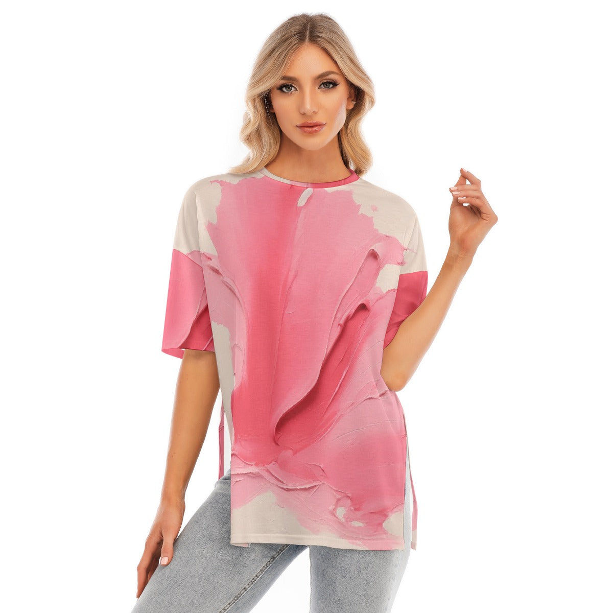 All-Over Print Women's Short Sleeves T-shirt With Hem Split