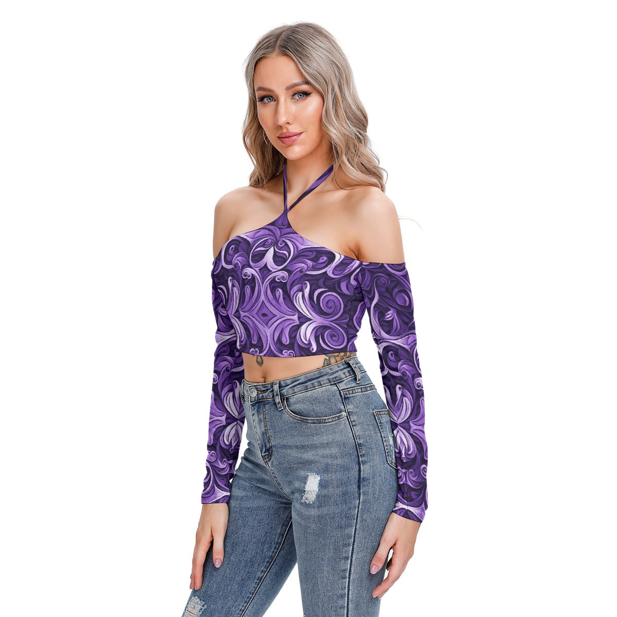 All-Over Print Women's Halter Lace-up Top