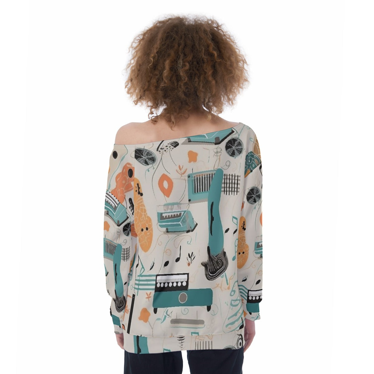All-Over Print Oversized Women's Off-Shoulder Sweatshirt