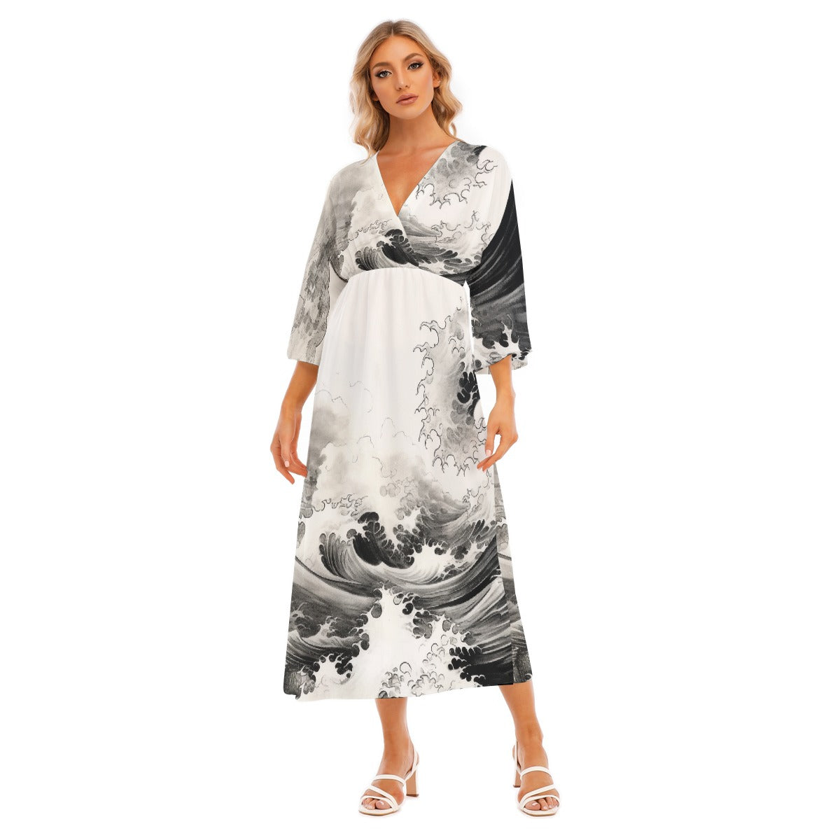 All-Over Print Women's Mid-Sleeve Long Dress