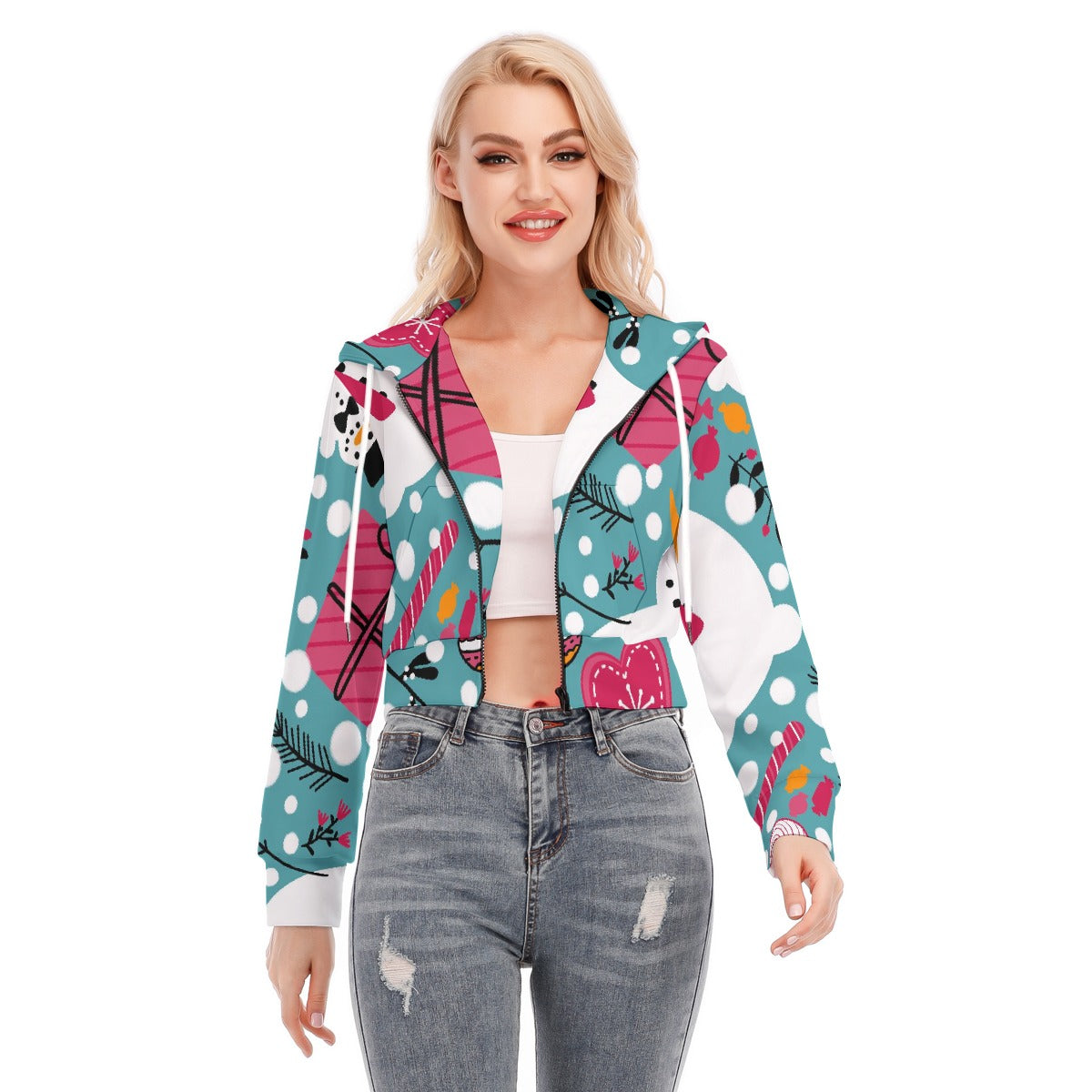 All-Over Print Women's Crop Top Hoodie With Zipper Closure