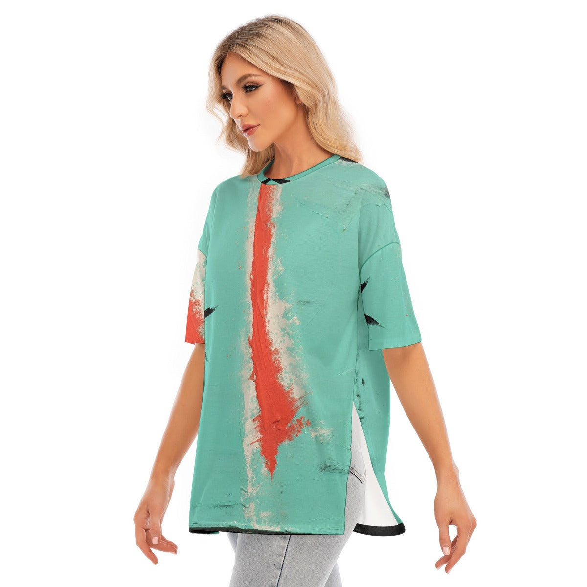 All-Over Print Women's Short Sleeves T-shirt With Hem Split
