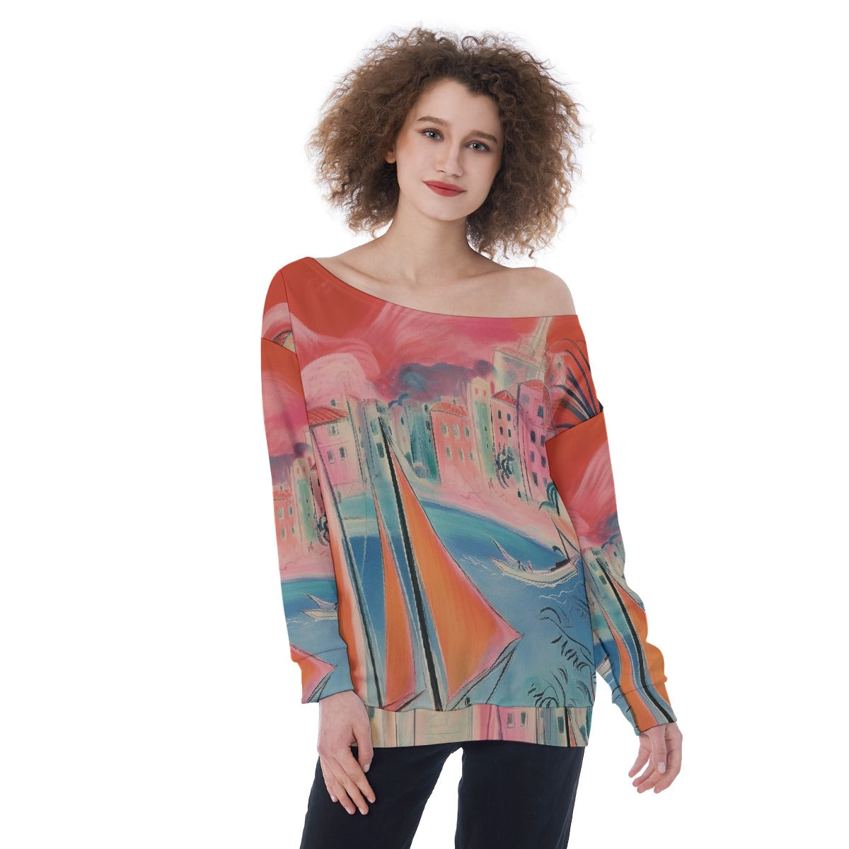 All-Over Print Oversized Women's Off-Shoulder Sweatshirt