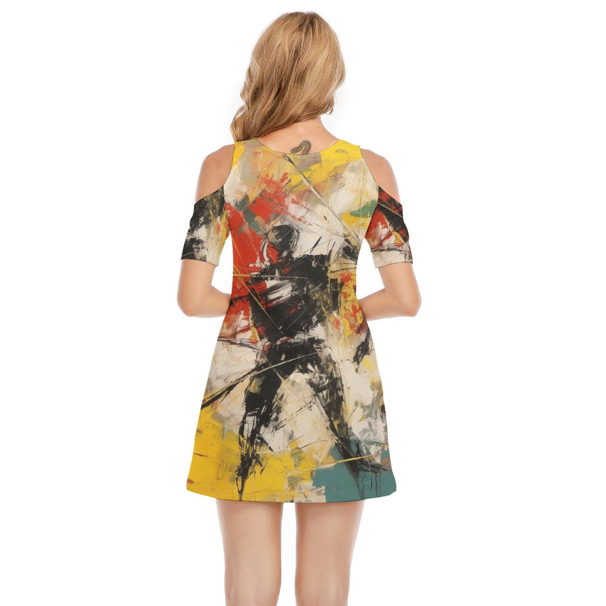 All-Over Print Women's Cold Shoulder Dress | 190GSM Cotton