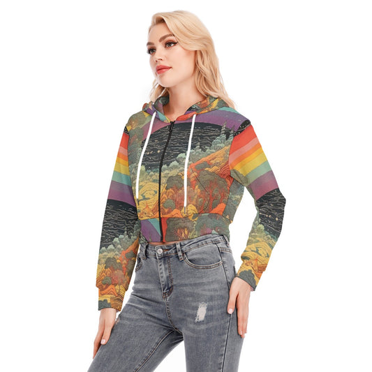 All-Over Print Women's Crop Top Hoodie With Zipper Closure