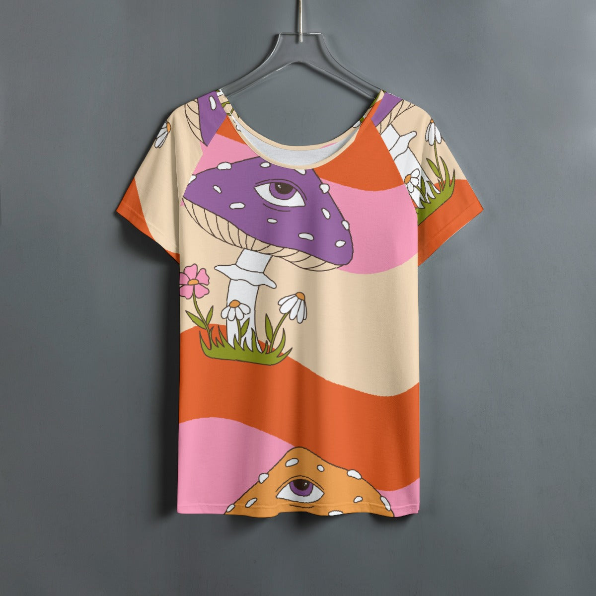All-Over Print Women's Round Neck T-shirt With Raglan Sleeve