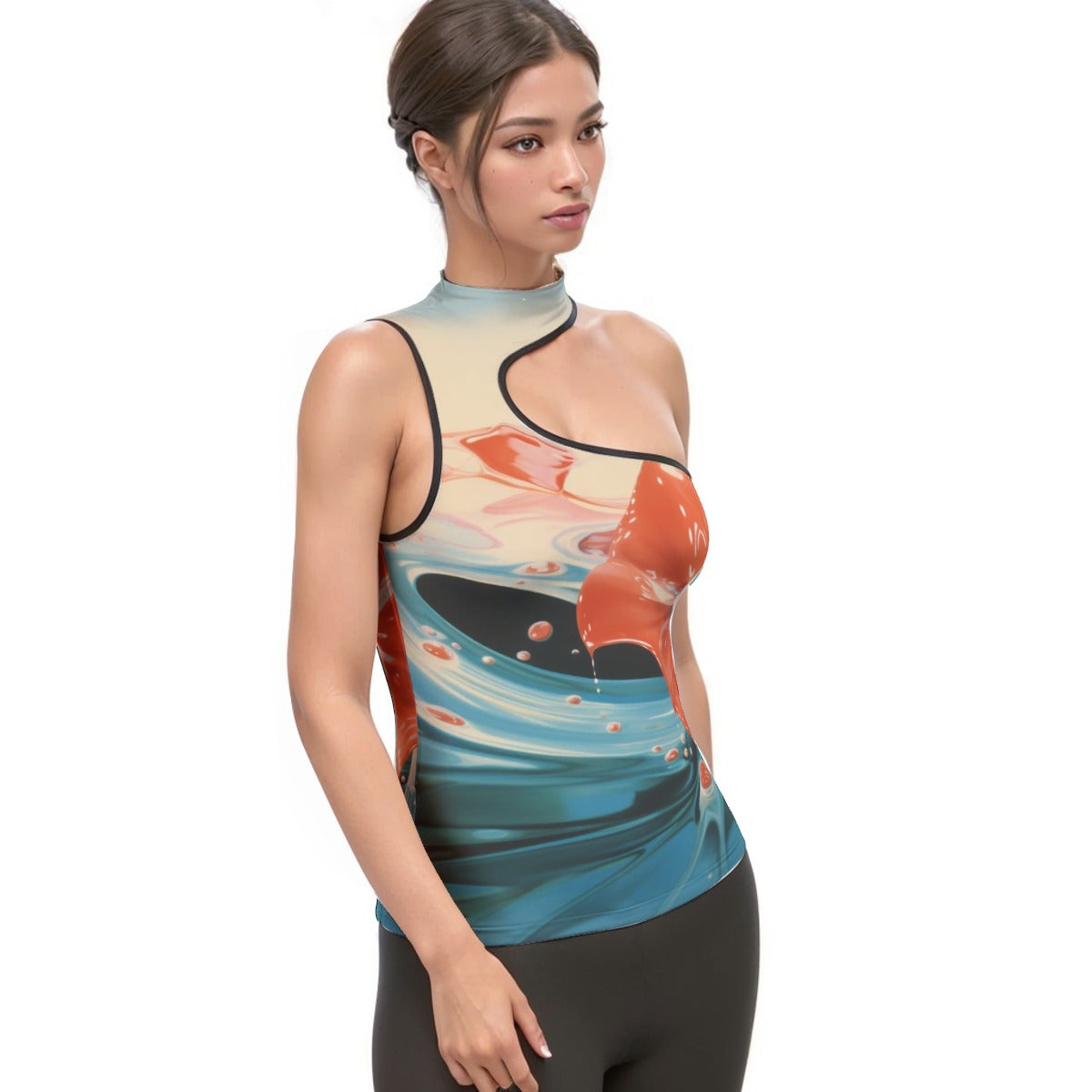 All-Over Print Women's Halter Sleeveless Asymmetrical Tank Top