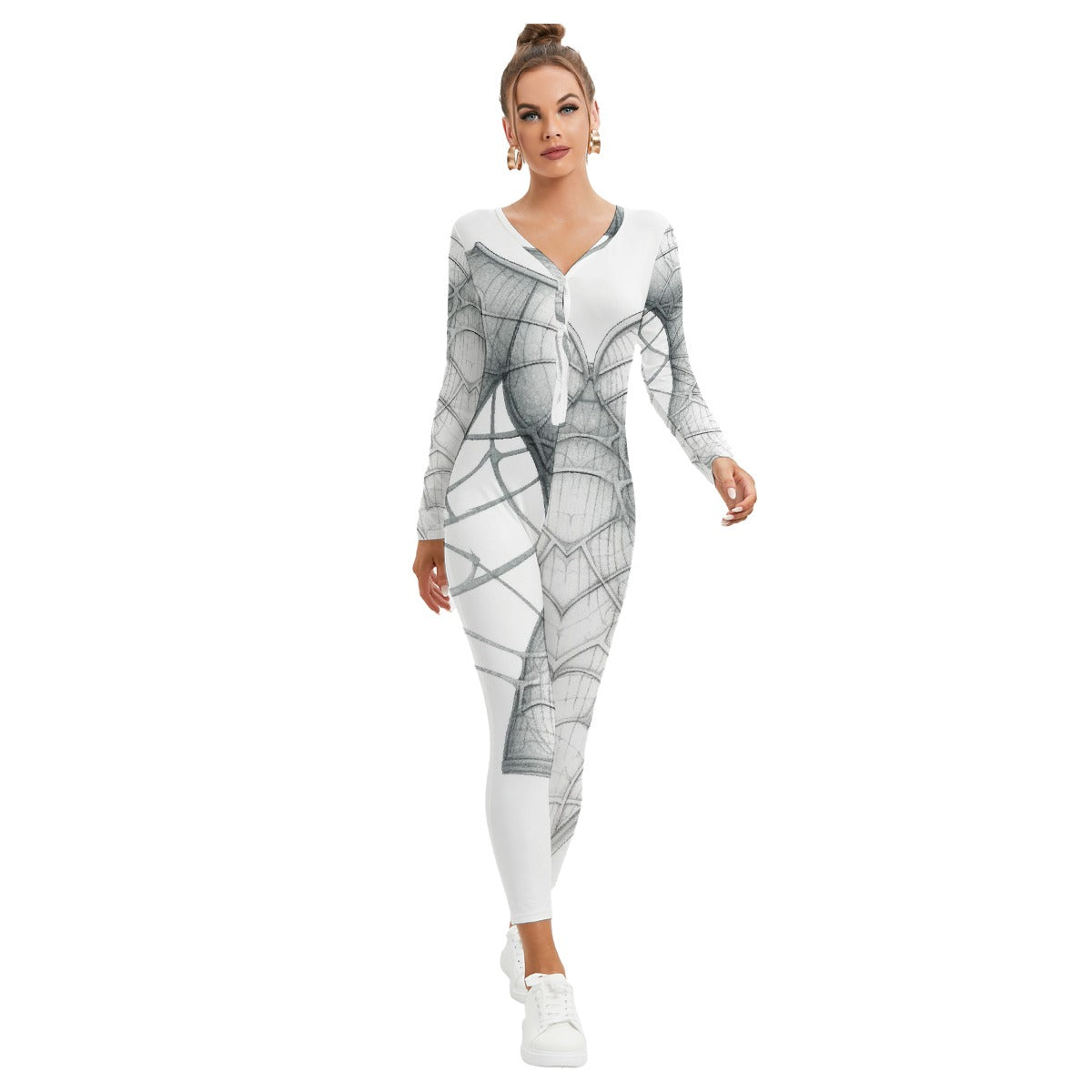 All-Over Print Women's Plunging Neck Jumpsuit