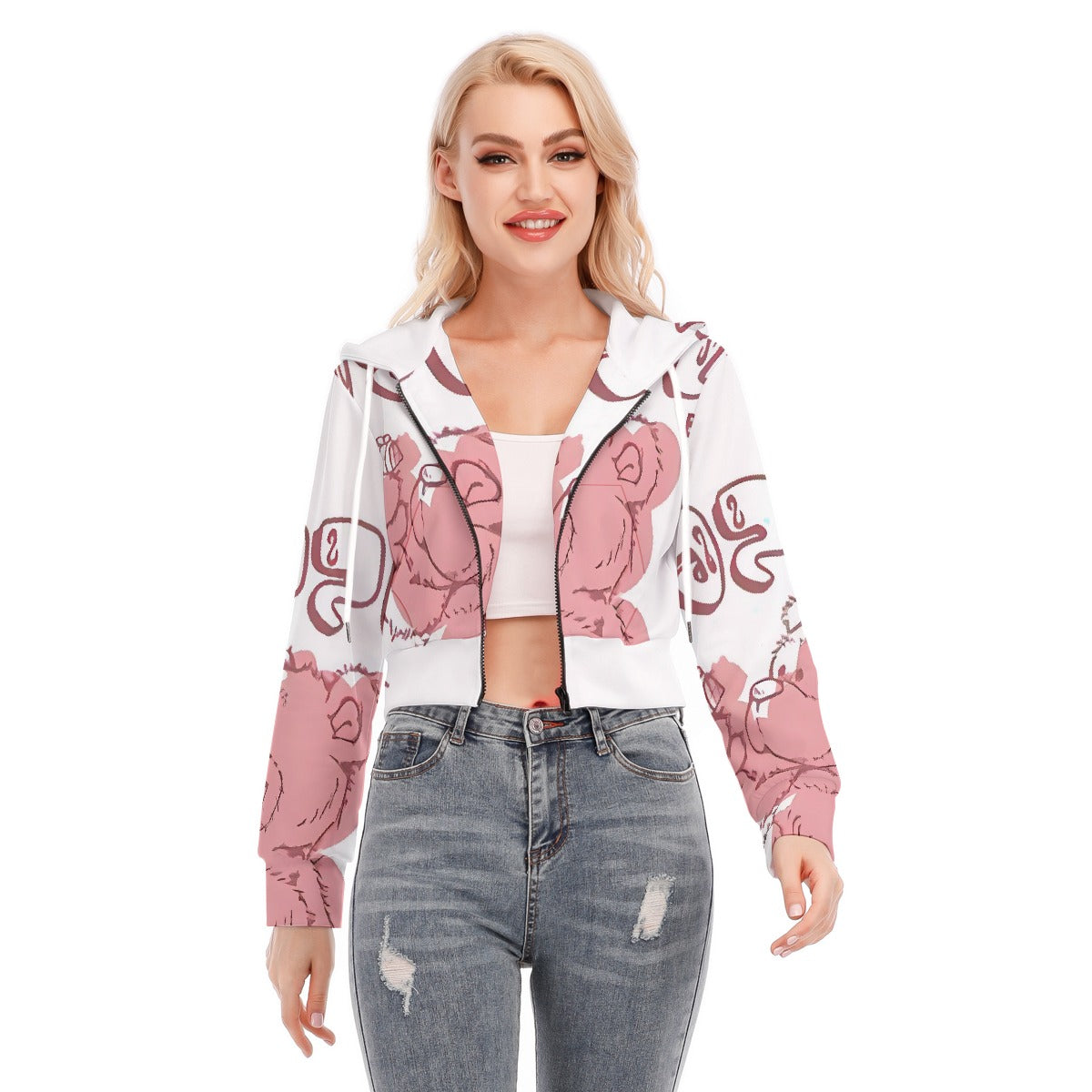 All-Over Print Women's Crop Top Hoodie With Zipper Closure