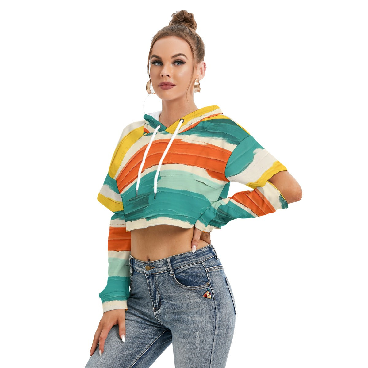 All-Over Print Women's Heavy Fleece Hoodie With Hollow Out Sleeve