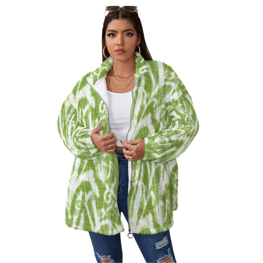 All-Over Print Unisex Borg Fleece Stand-up Collar Coat With Zipper Closure(Plus Size)