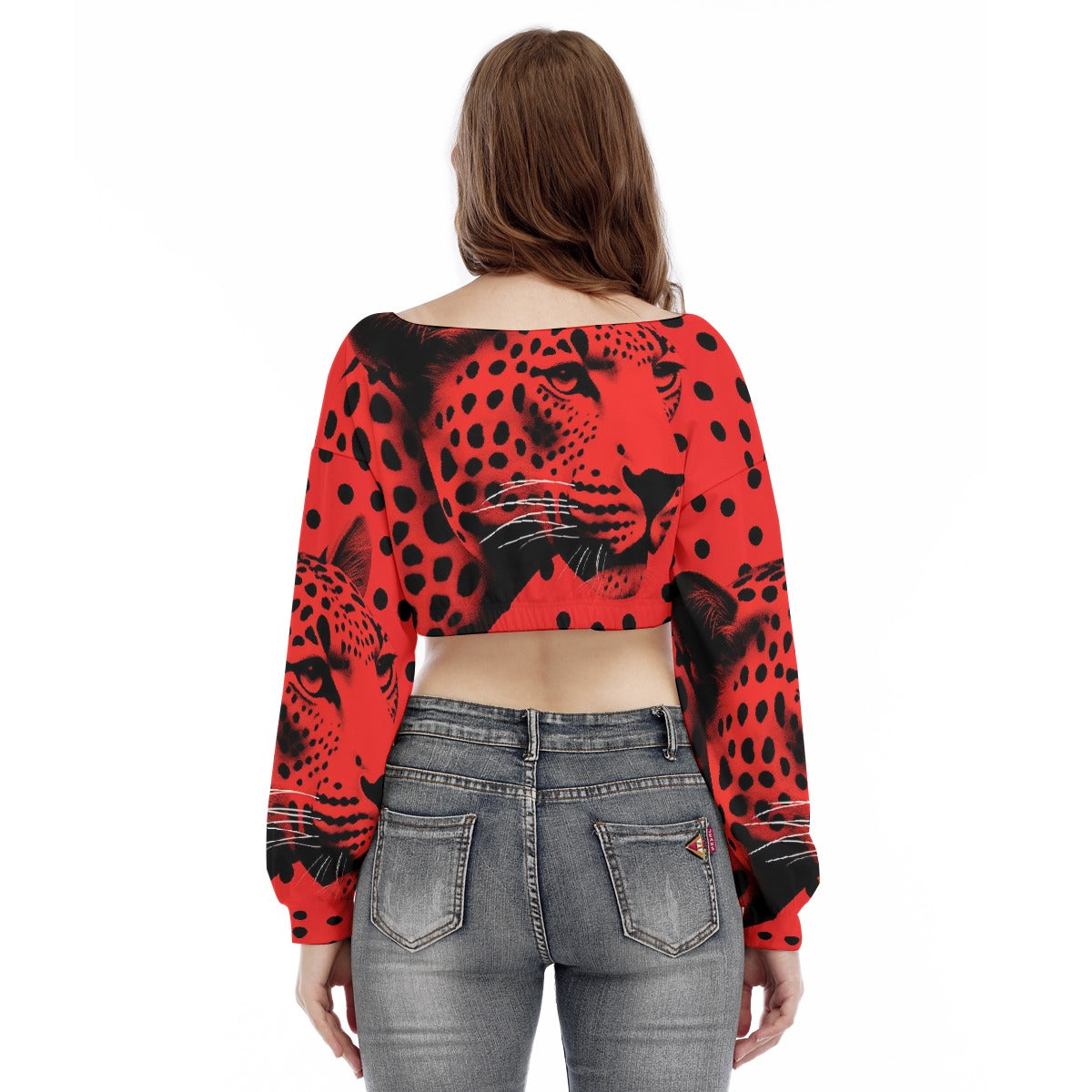 All-Over Print Women's V-neck Long Sleeve Cropped Sweatshirt