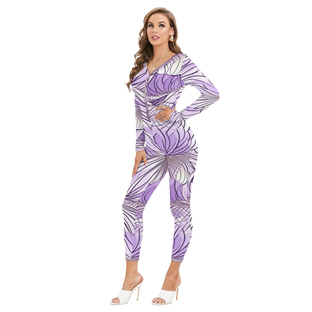 All-Over Print Women's Plunging Neck Jumpsuit