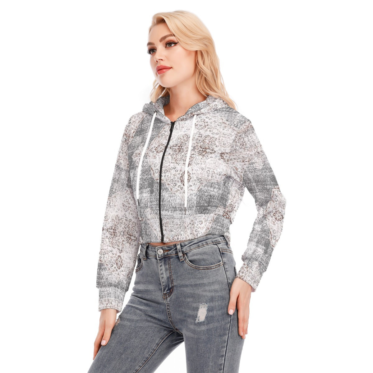 All-Over Print Women's Crop Top Hoodie With Zipper Closure