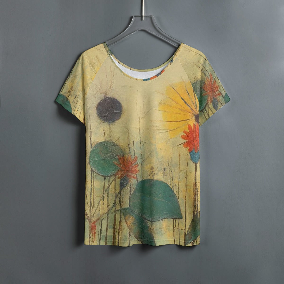 All-Over Print Women's Round Neck T-shirt With Raglan Sleeve