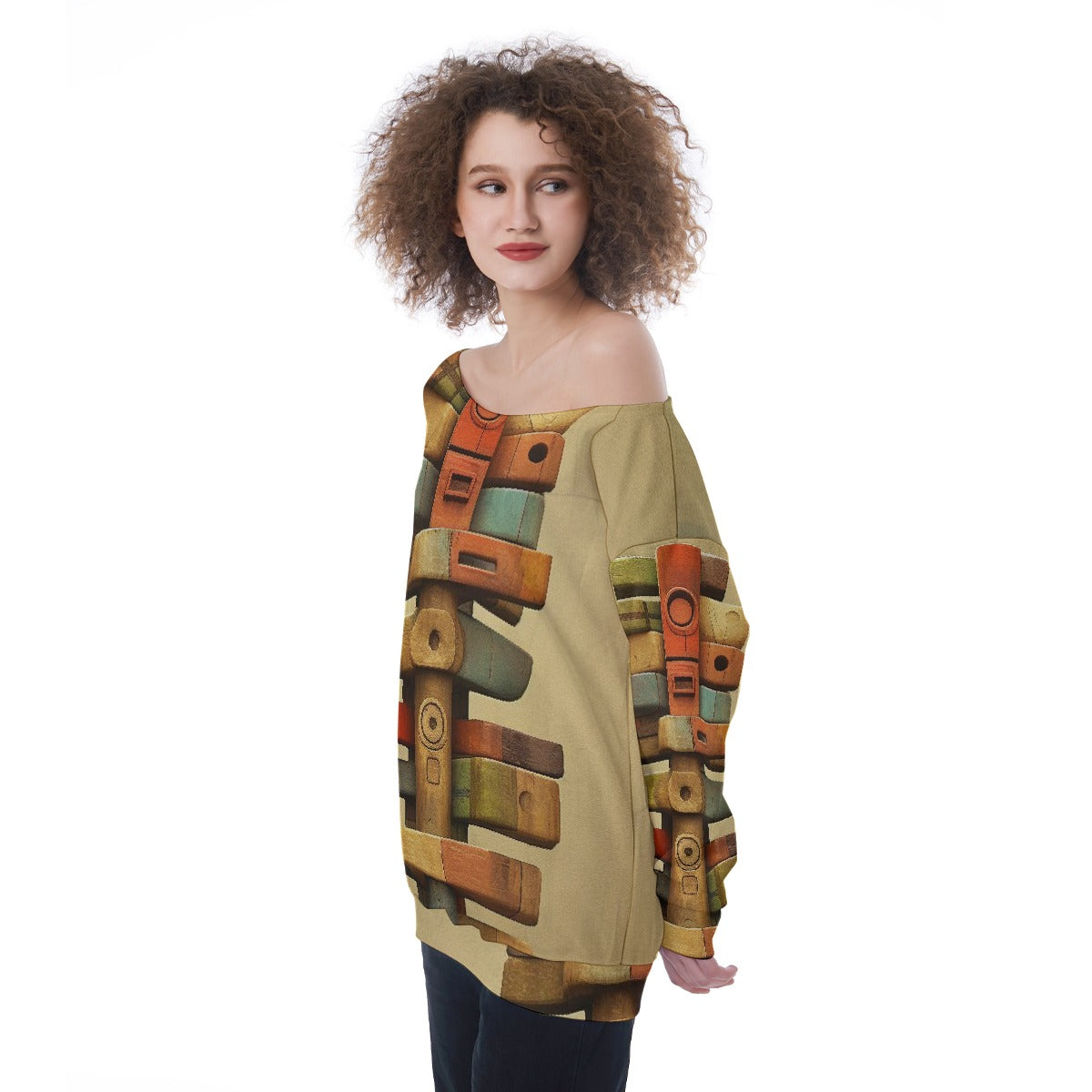 All-Over Print Oversized Women's Off-Shoulder Sweatshirt