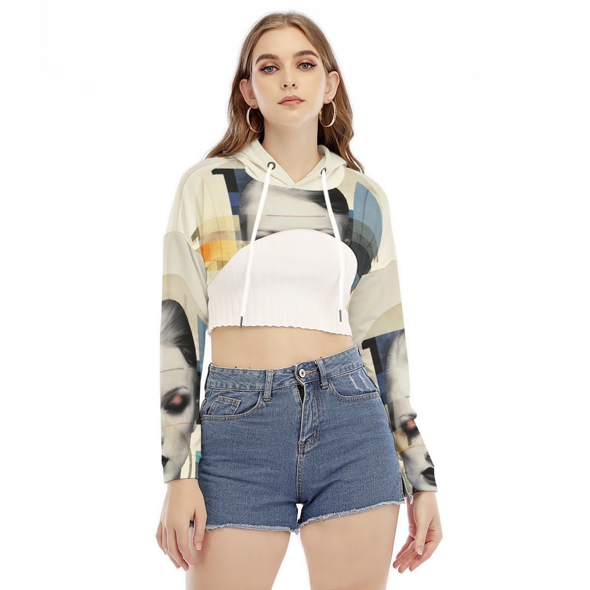 All-Over Print Women's Smock Short Hoodie With Long Sleeve