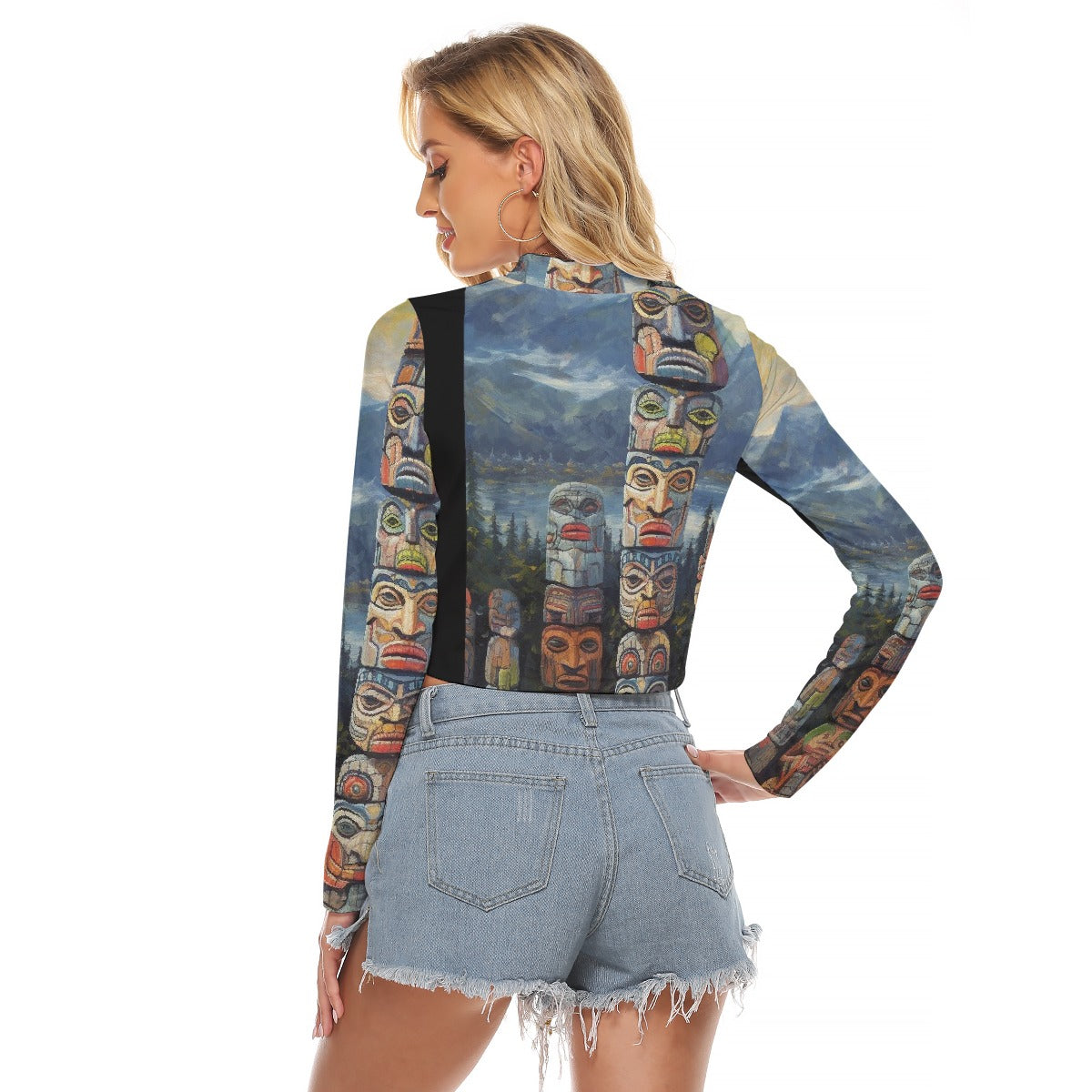 All-Over Print Women's Hollow Chest Keyhole Tight Crop Top