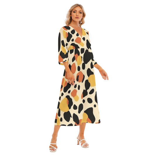 All-Over Print Women's Mid-Sleeve Long Dress