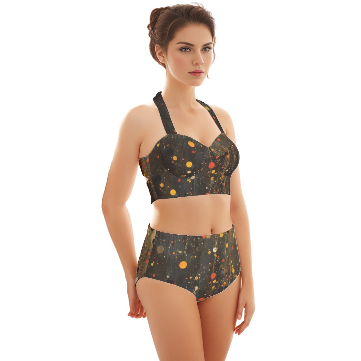 All-Over Print Women's Swimsuit Set With Halter