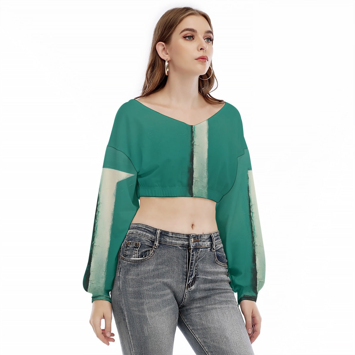 All-Over Print Women's V-neck Long Sleeve Cropped Sweatshirt