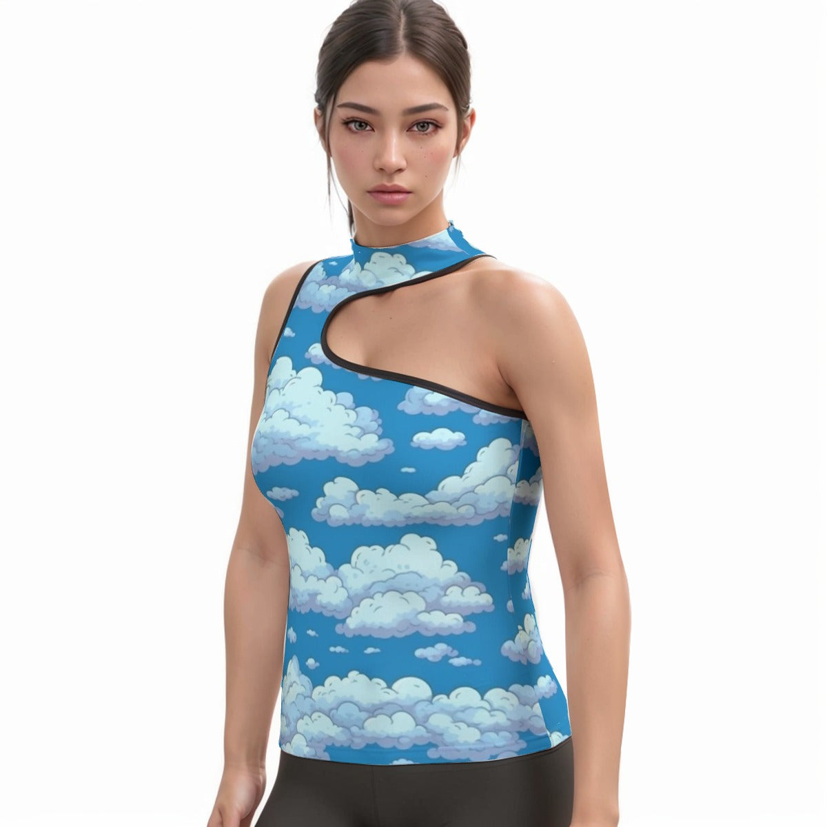 All-Over Print Women's Halter Sleeveless Asymmetrical Tank Top