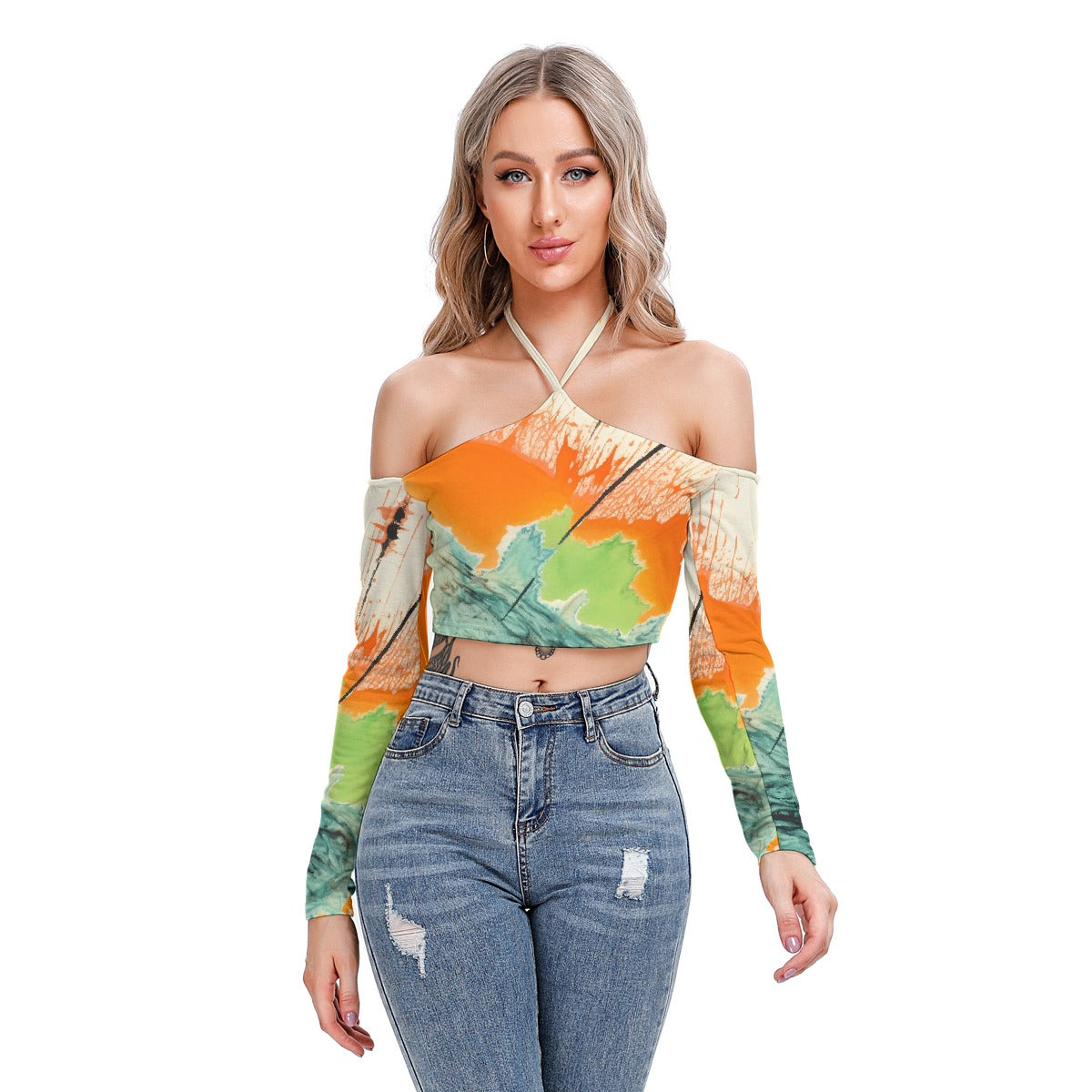 All-Over Print Women's Halter Lace-up Top
