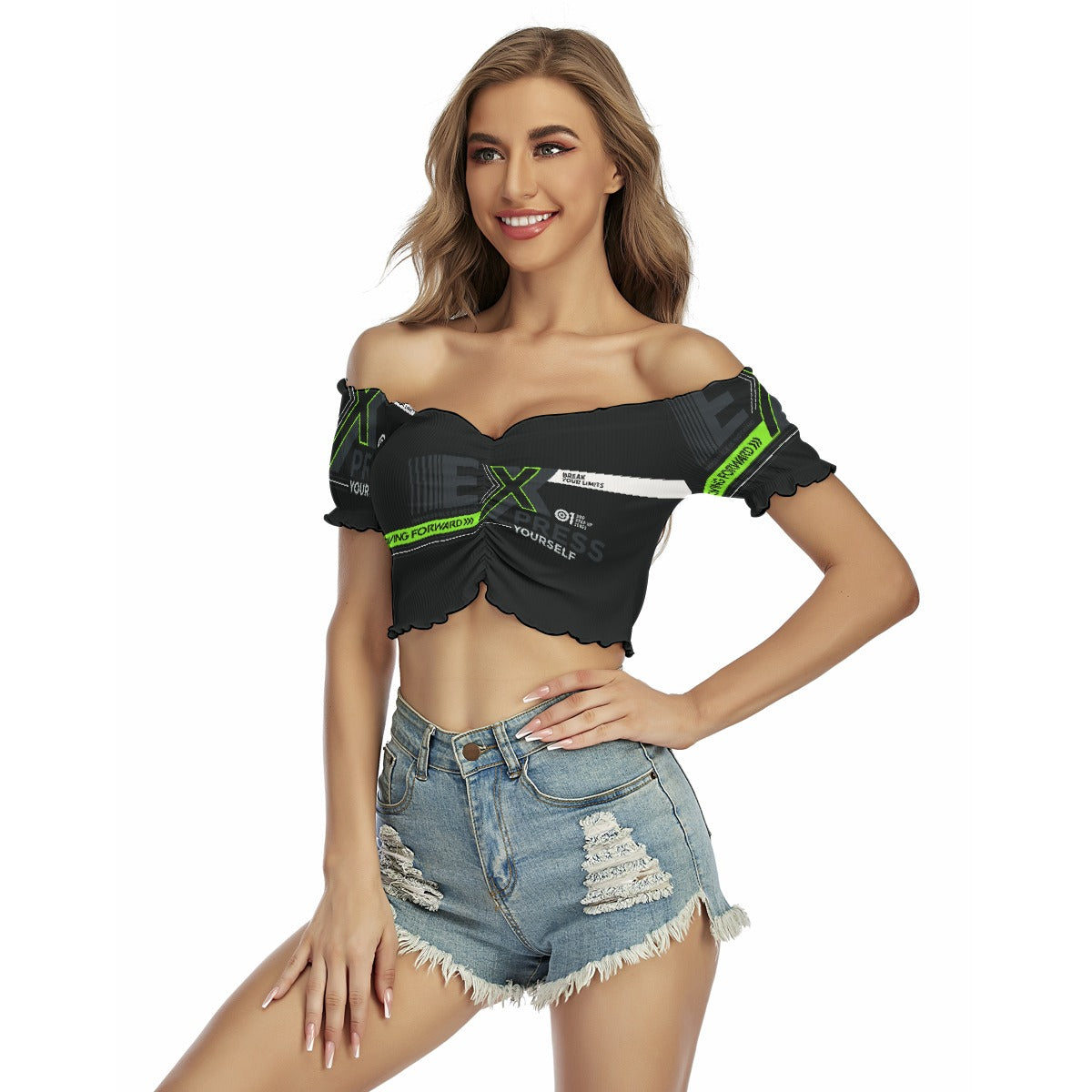 All-Over Print Women's One-shoulder Off-the-navel Short Sleeve T-shirt