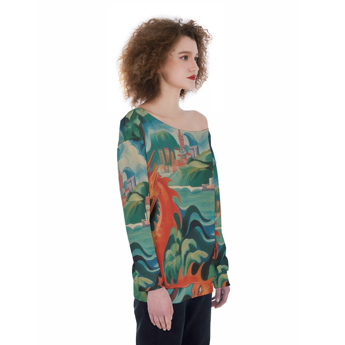 All-Over Print Oversized Women's Off-Shoulder Sweatshirt