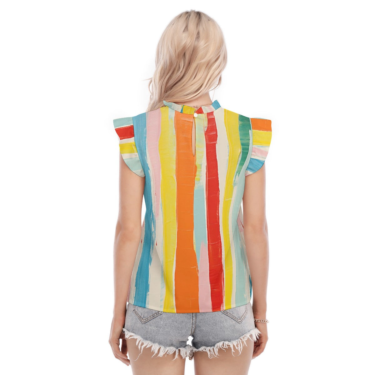 All-Over Print Women's Blouse With Ruffle Collar And Sleeve