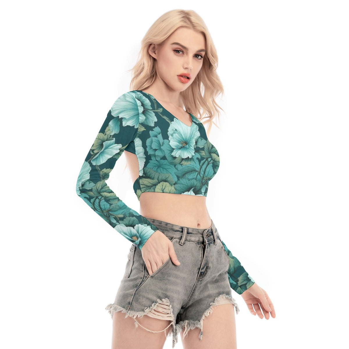 All-Over Print Women's Back Hollow T-shirt With Strap