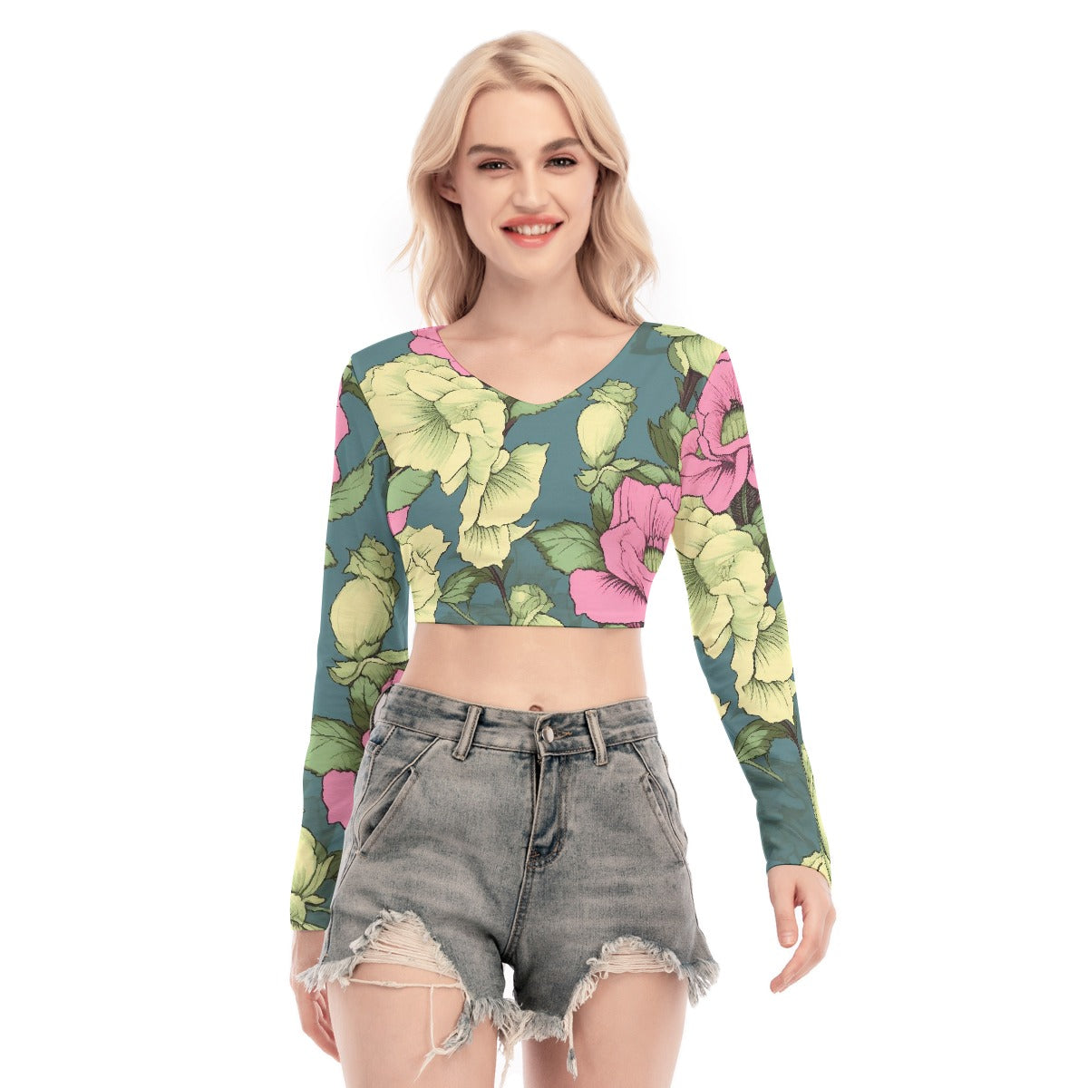 All-Over Print Women's Back Hollow T-shirt With Strap