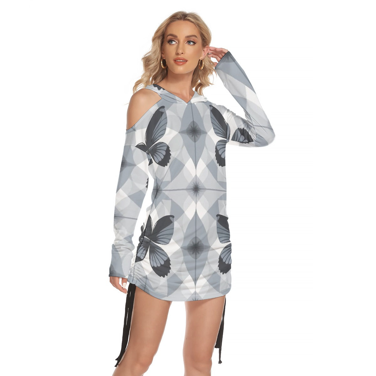 All-Over Print Women's One-shoulder Dress With Waist Shirring