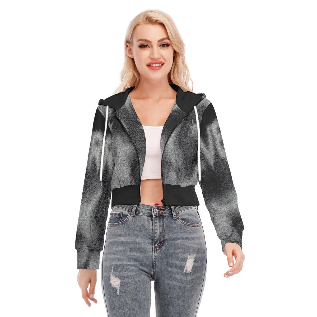 All-Over Print Women's Crop Top Hoodie With Zipper Closure