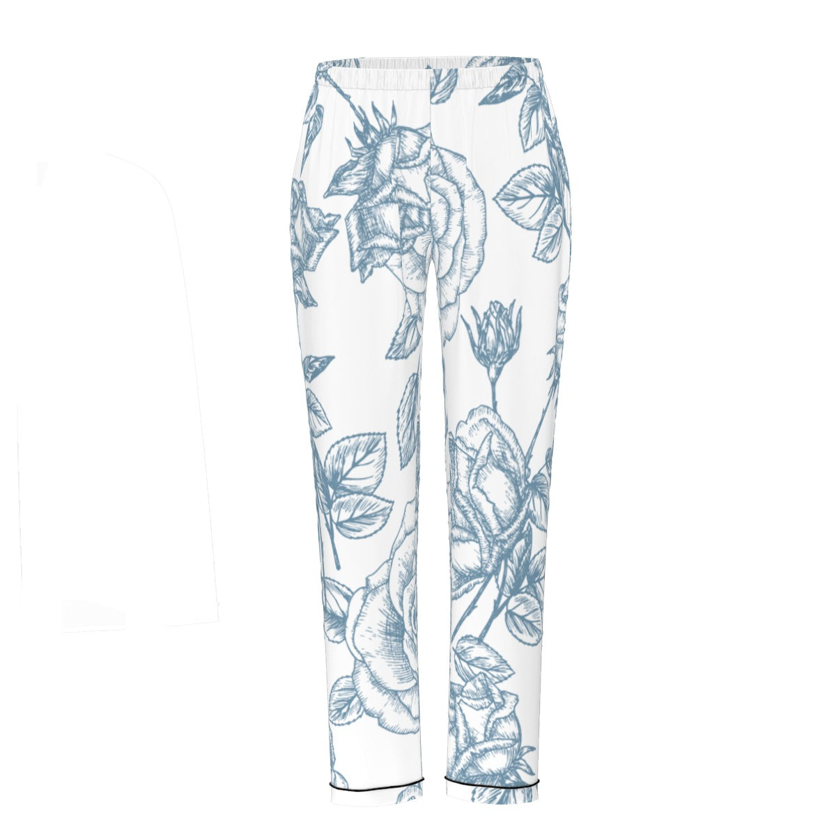 All-Over Print Women's Long Sleeve Pajama Set With Black Contrast Piping