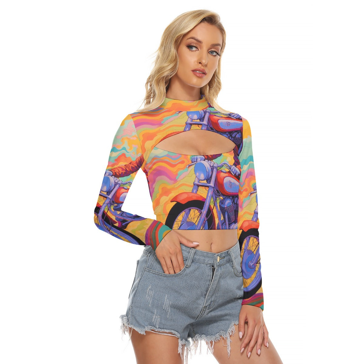 All-Over Print Women's Hollow Chest Keyhole Tight Crop Top