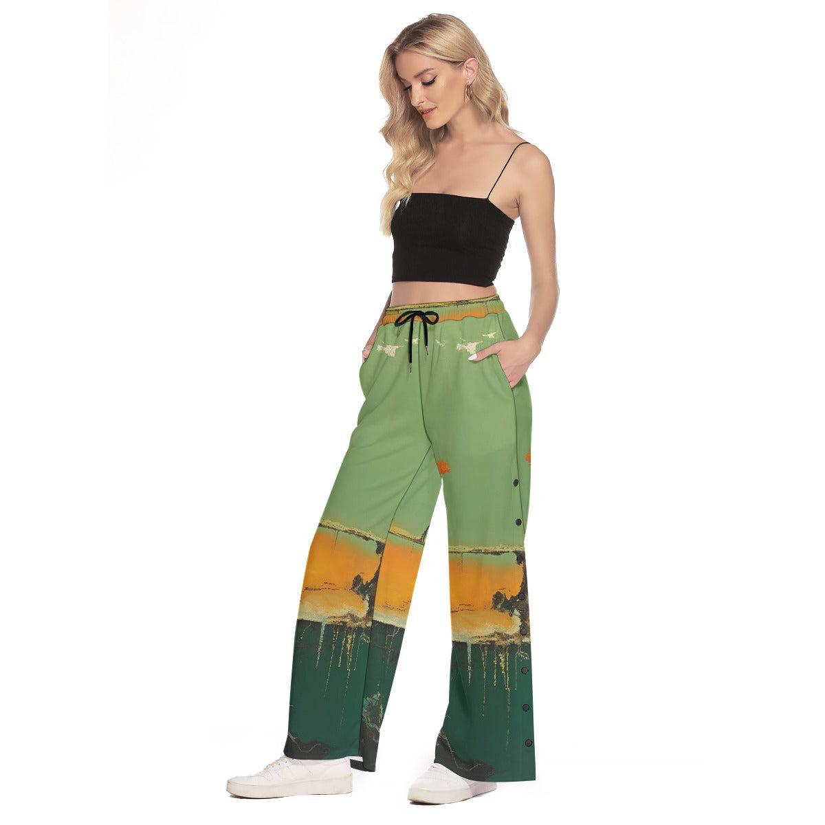 All-Over Print Women's Side Slit Snap Button Trousers