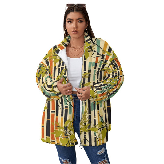 All-Over Print Unisex Borg Fleece Stand-up Collar Coat With Zipper Closure(Plus Size)