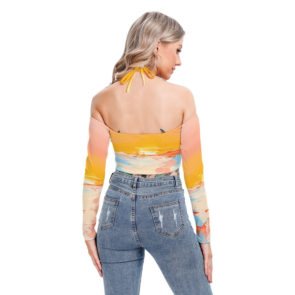 All-Over Print Women's Halter Lace-up Top
