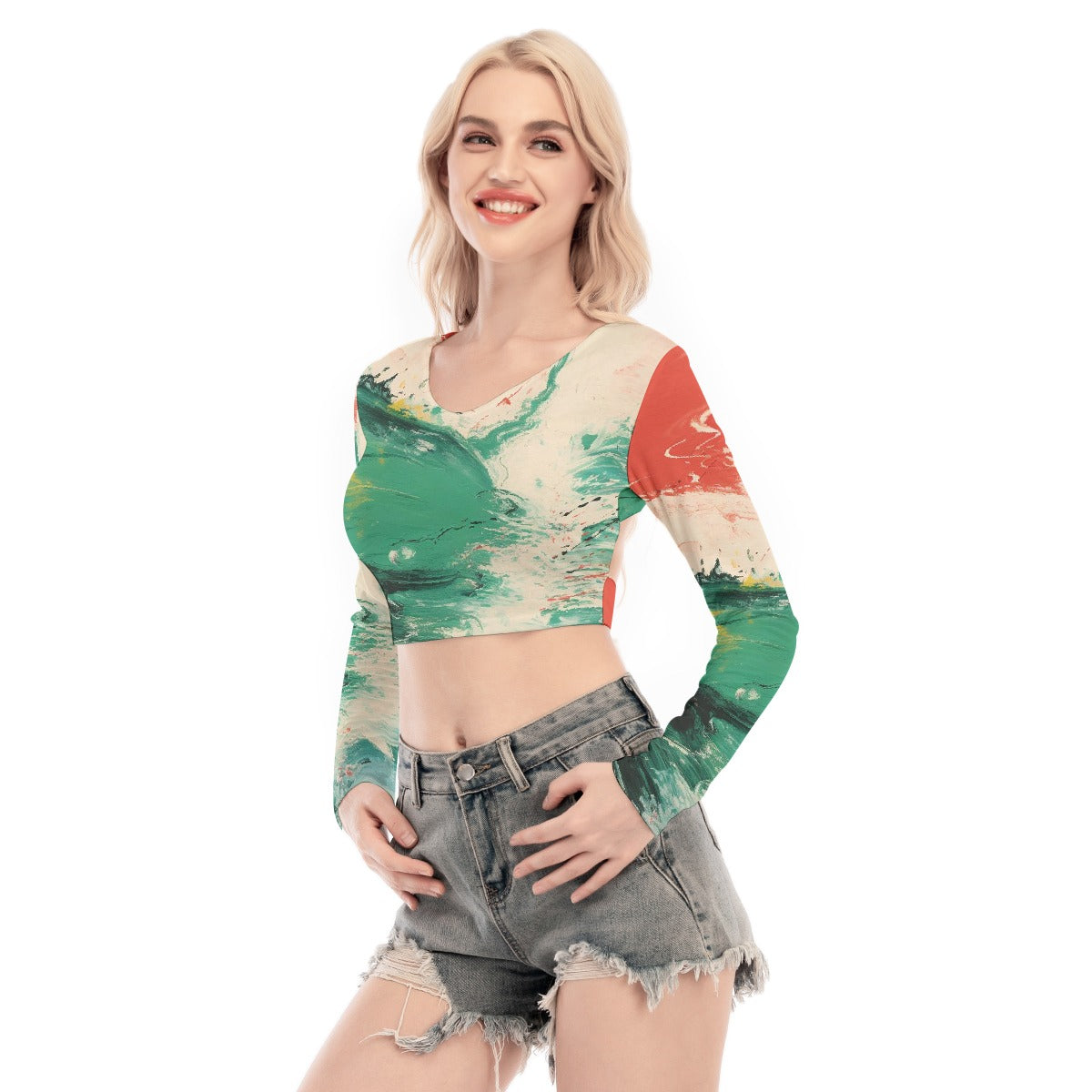 All-Over Print Women's Back Hollow T-shirt With Strap