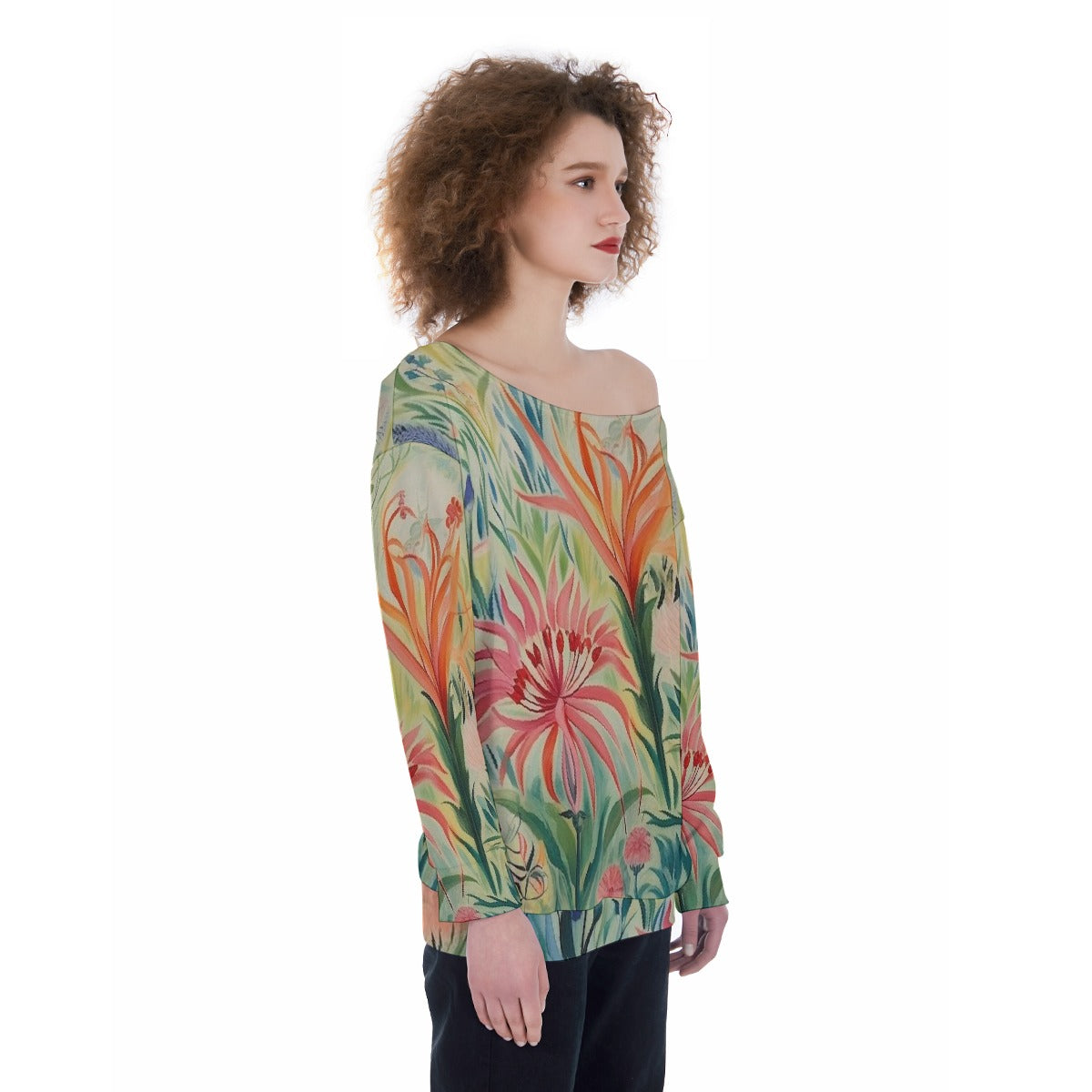 All-Over Print Oversized Women's Off-Shoulder Sweatshirt