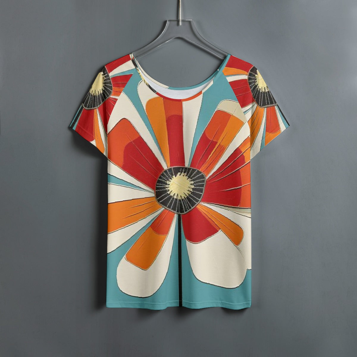 All-Over Print Women's Round Neck T-shirt With Raglan Sleeve