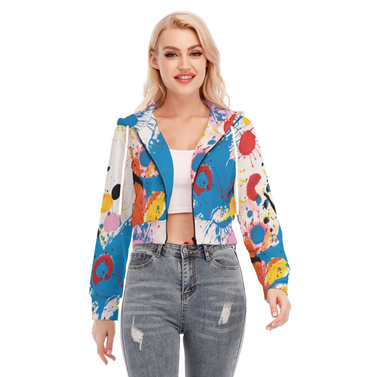 All-Over Print Women's Crop Top Hoodie With Zipper Closure
