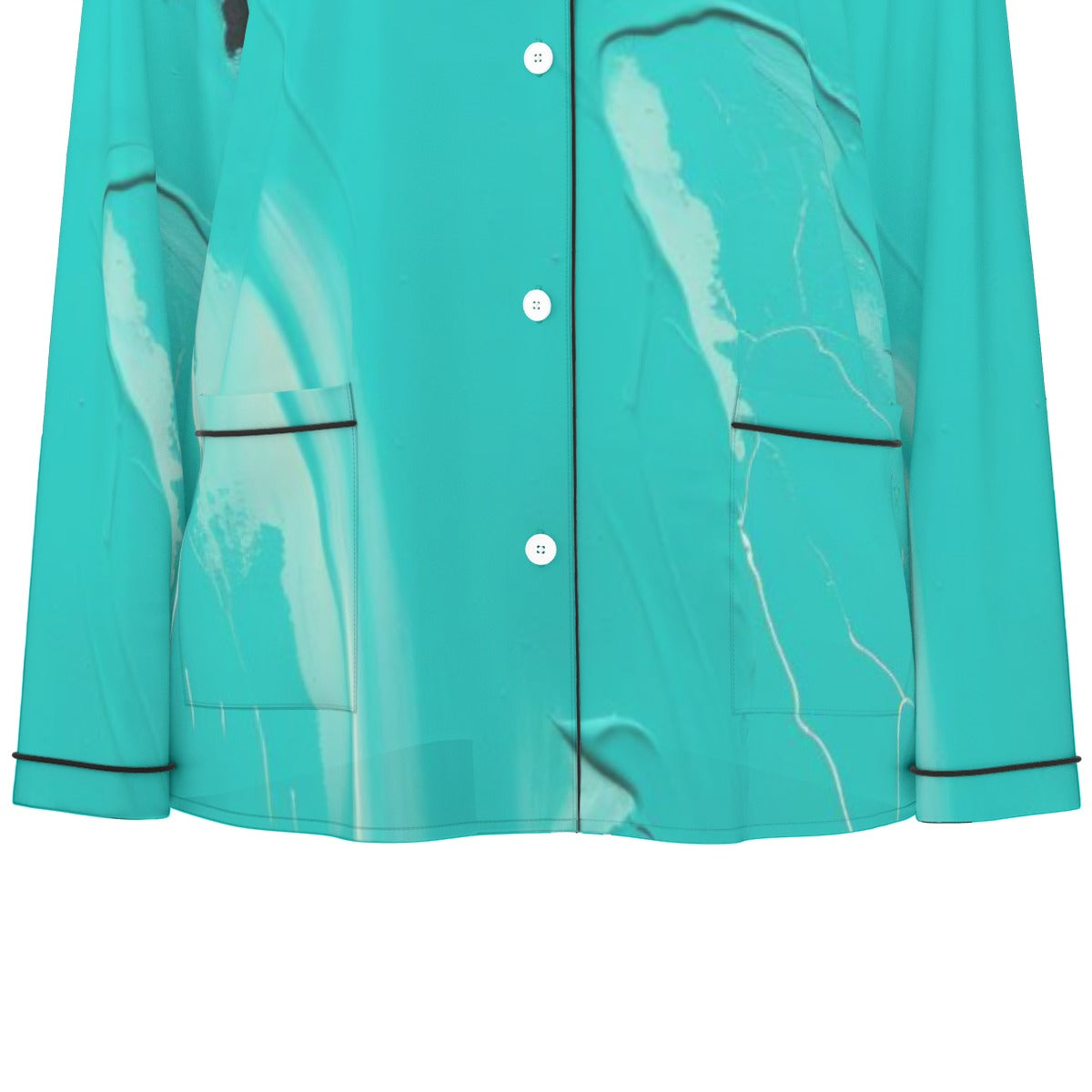 All-Over Print Women's Long Sleeve Pajama Set With Black Contrast Piping