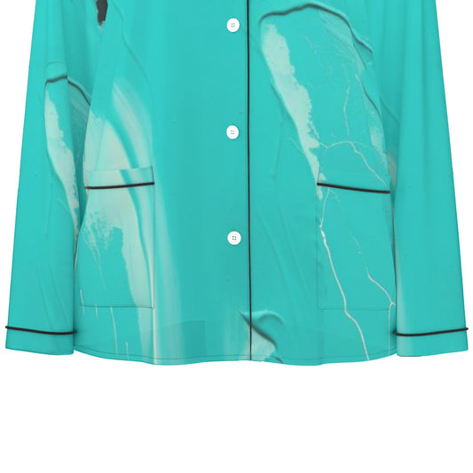 All-Over Print Women's Long Sleeve Pajama Set With Black Contrast Piping