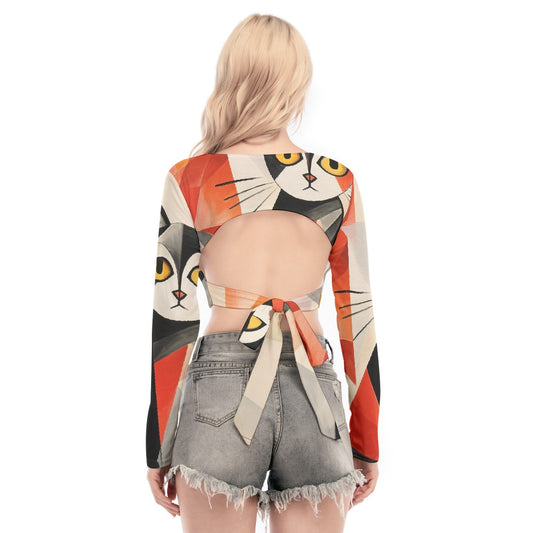 All-Over Print Women's Back Hollow T-shirt With Strap