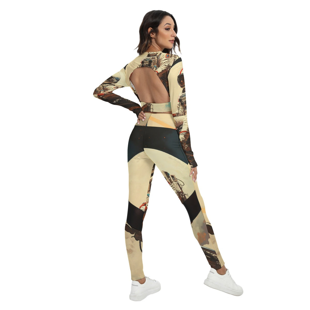 All-Over Print Women's Sport Set With Backless Top And Leggings