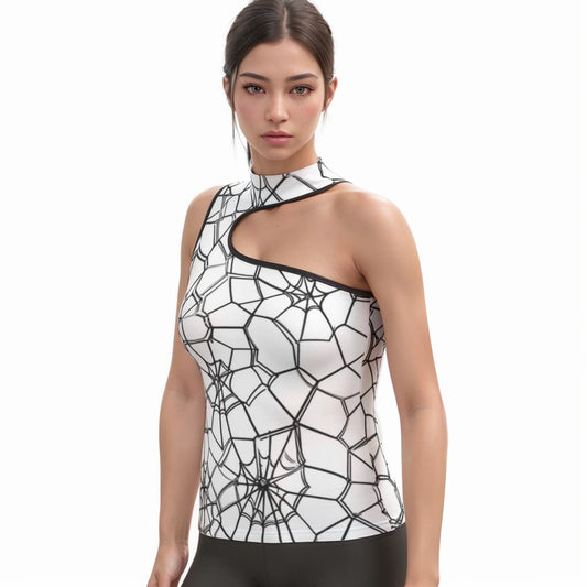 All-Over Print Women's Halter Sleeveless Asymmetrical Tank Top